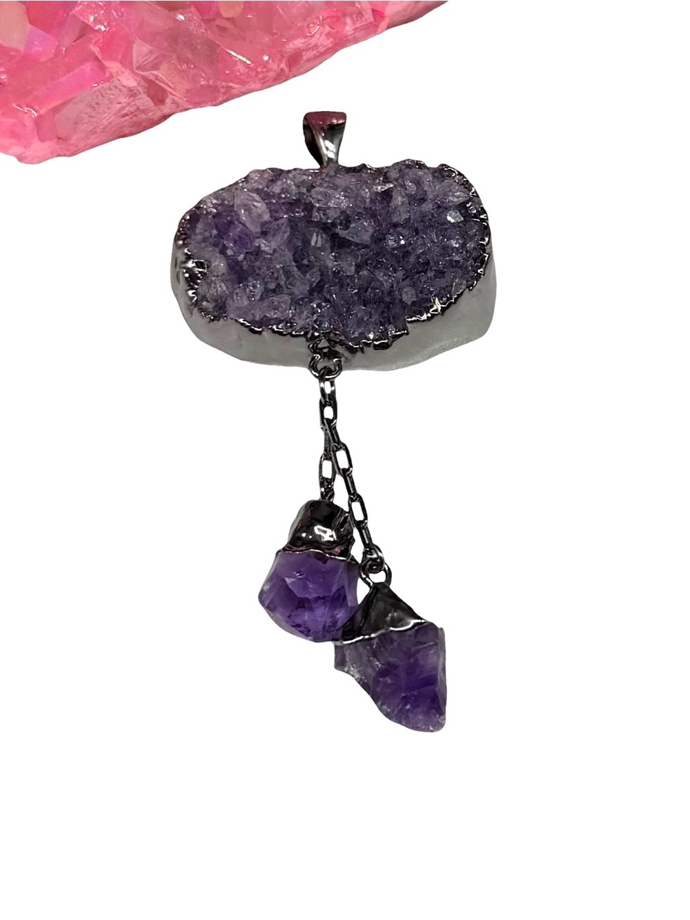 Amethyst Crystal Necklace Pendant Raw Rough Druzy Stone Purple Statement Huge